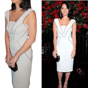 NWT Alberta Ferretti Ecru Sheath Trimmed Midi Dress US8